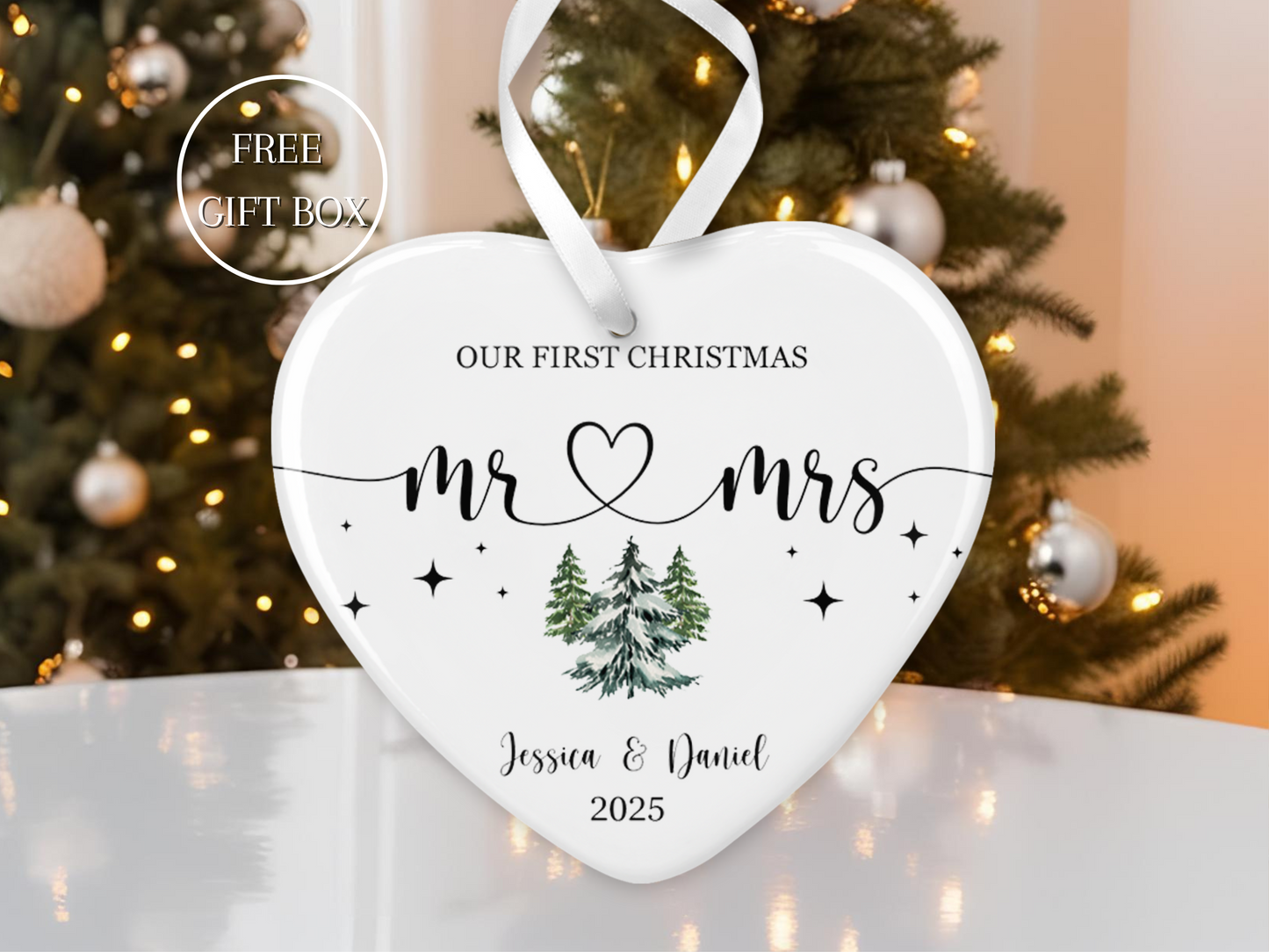Mr.& Mrs. Ornament,Personalized Wedding Gift,First Christmas Keepsake, Our First Christmas as Mr Mrs Newlywed or Housewarming Gift Idea
