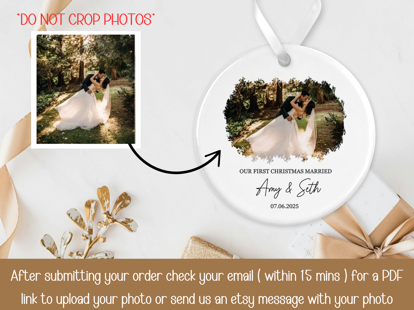 First christmas married ornament , first christmas as Mr & Mrs ornament , married photo ornament , personalized gift , first christmas married gift