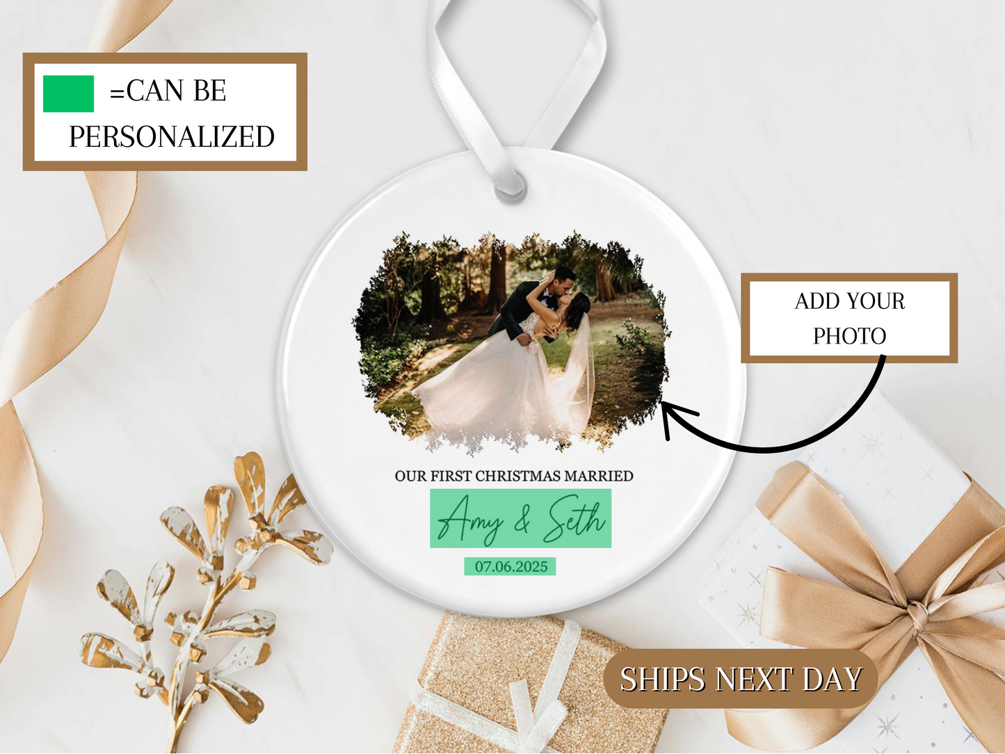 First christmas married ornament , first christmas as Mr & Mrs ornament , married photo ornament , personalized gift , first christmas married gift