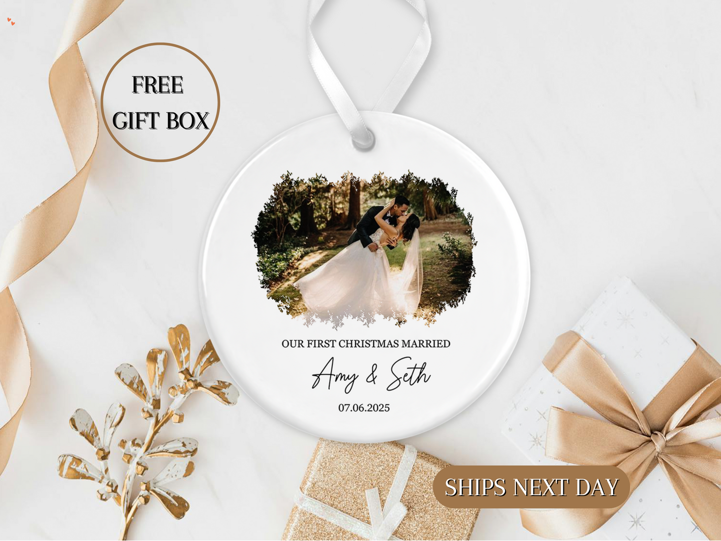 First christmas married ornament , first christmas as Mr & Mrs ornament , married photo ornament , personalized gift , first christmas married gift