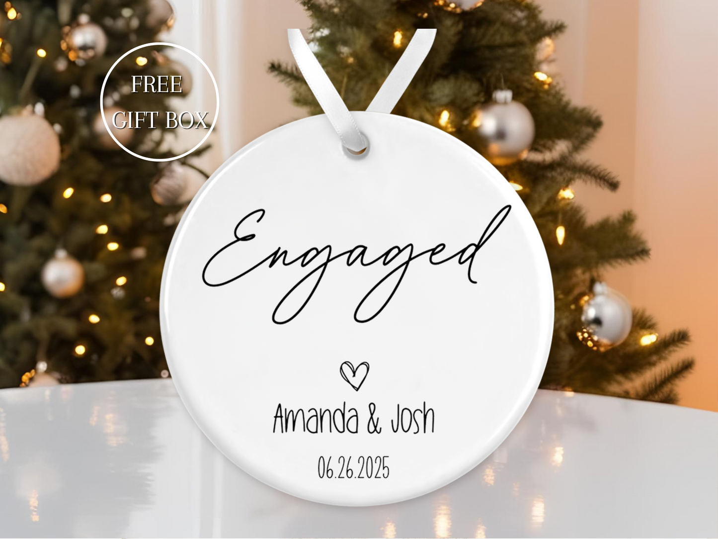 Personalized Engagement Ornament – Engaged Christmas Keepsake 2025 – Custom Engaged Date Gift for Couples