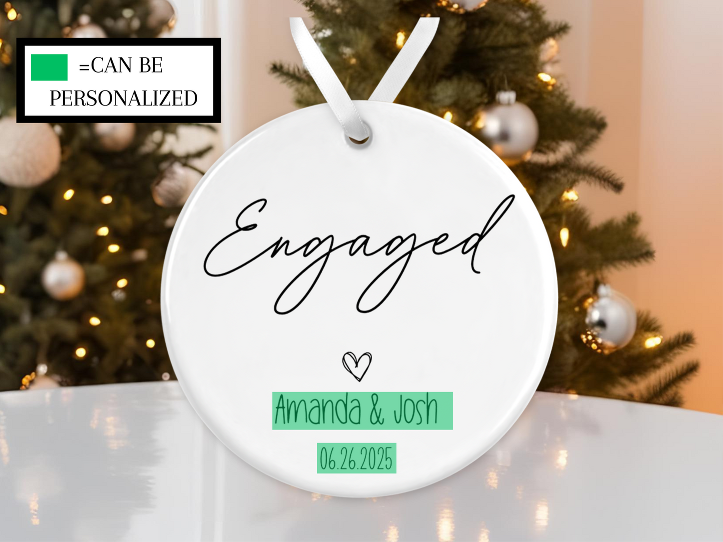 Personalized Engagement Ornament – Engaged Christmas Keepsake 2025 – Custom Engaged Date Gift for Couples