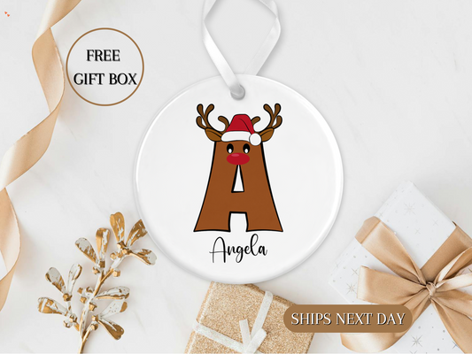 Custom reindeer  Letter Name ornament