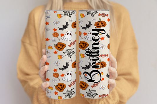 Personalized Halloween Ghost Tumbler with Name, Spooky Ghost Travel Cup, Custom Halloween Tumbler, Retro Ghost Tumbler Gift for Halloween